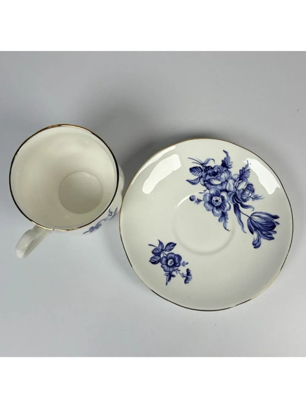 Vintage Staffordshire Blue Floral Fine Bone China Cup & Saucer Set